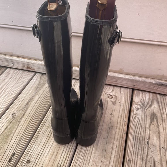HUNTER Original Gloss Black.Rubber KNEE HIGH Wellies RUBBER Rain Boots Size 5 - Picture 7 of 14